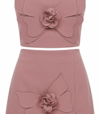 Girls Dusty Pink Butterfly Applique Crop Top & Skirt