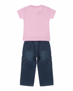 Girls Pink Hello Kitty Printed T-Shirt with Blue Cargo Jeans