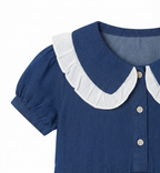 Girls Cotton Blue Frock with Bow Details