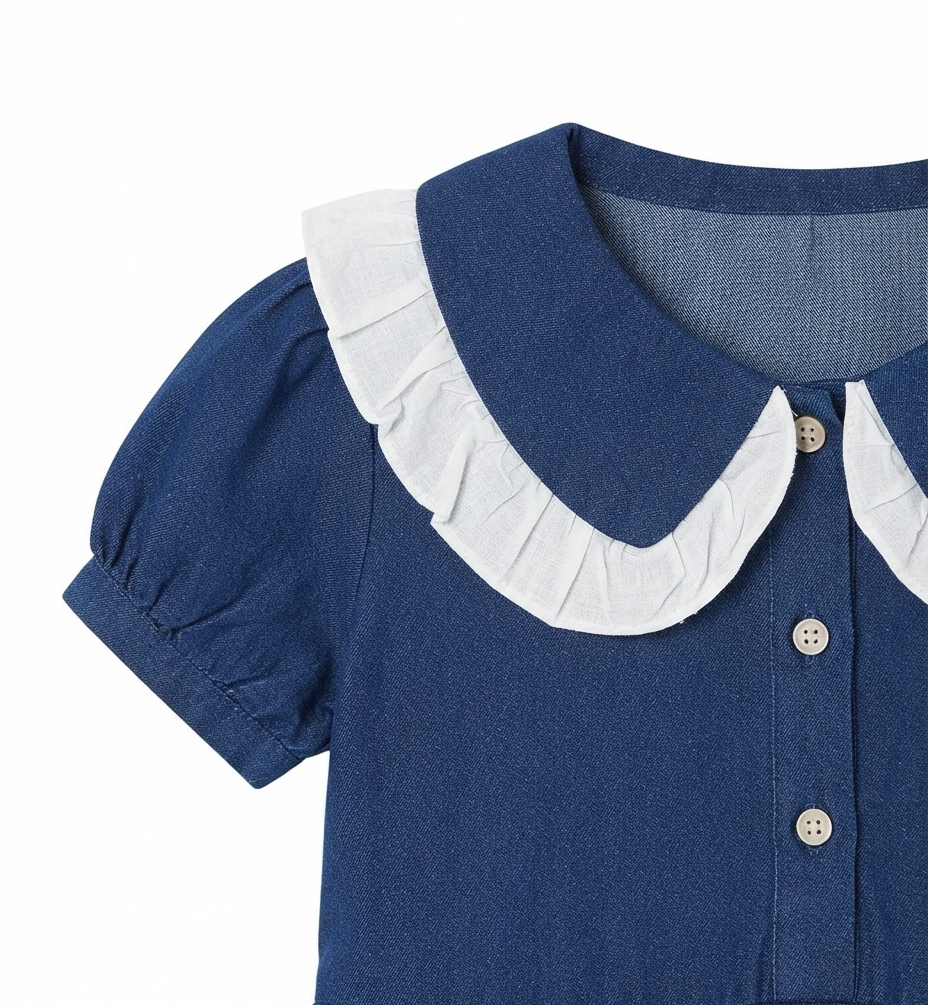 Girls Cotton Blue Frock with Bow Details